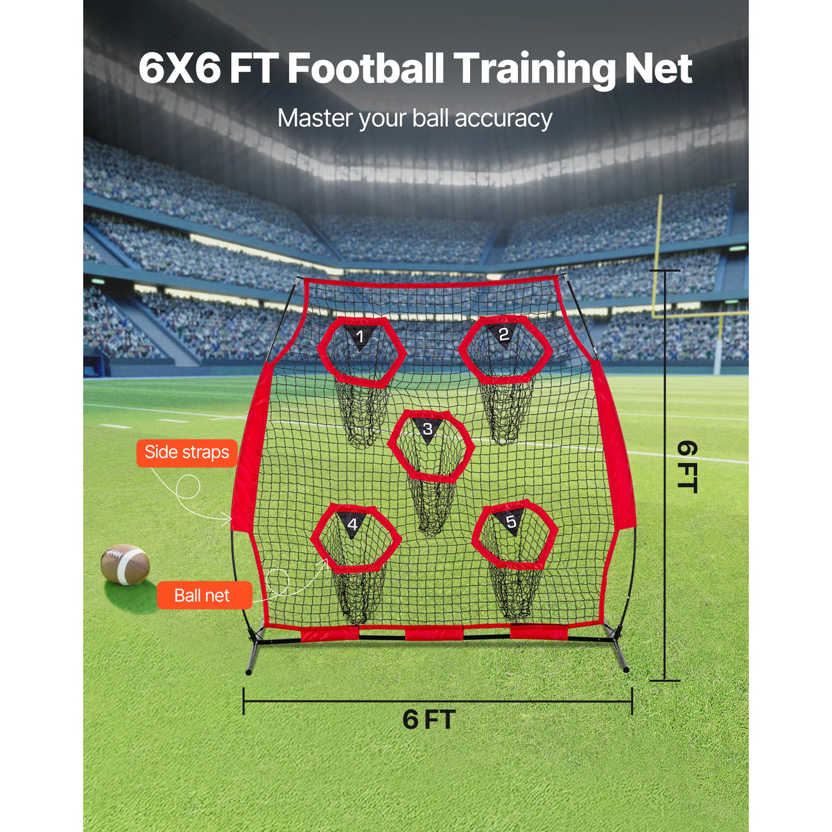 SucceBuy Football Trainer Throwing Net Training Practice Net with Target Pockets Knotless Net Includes Strap Portable Carry Case