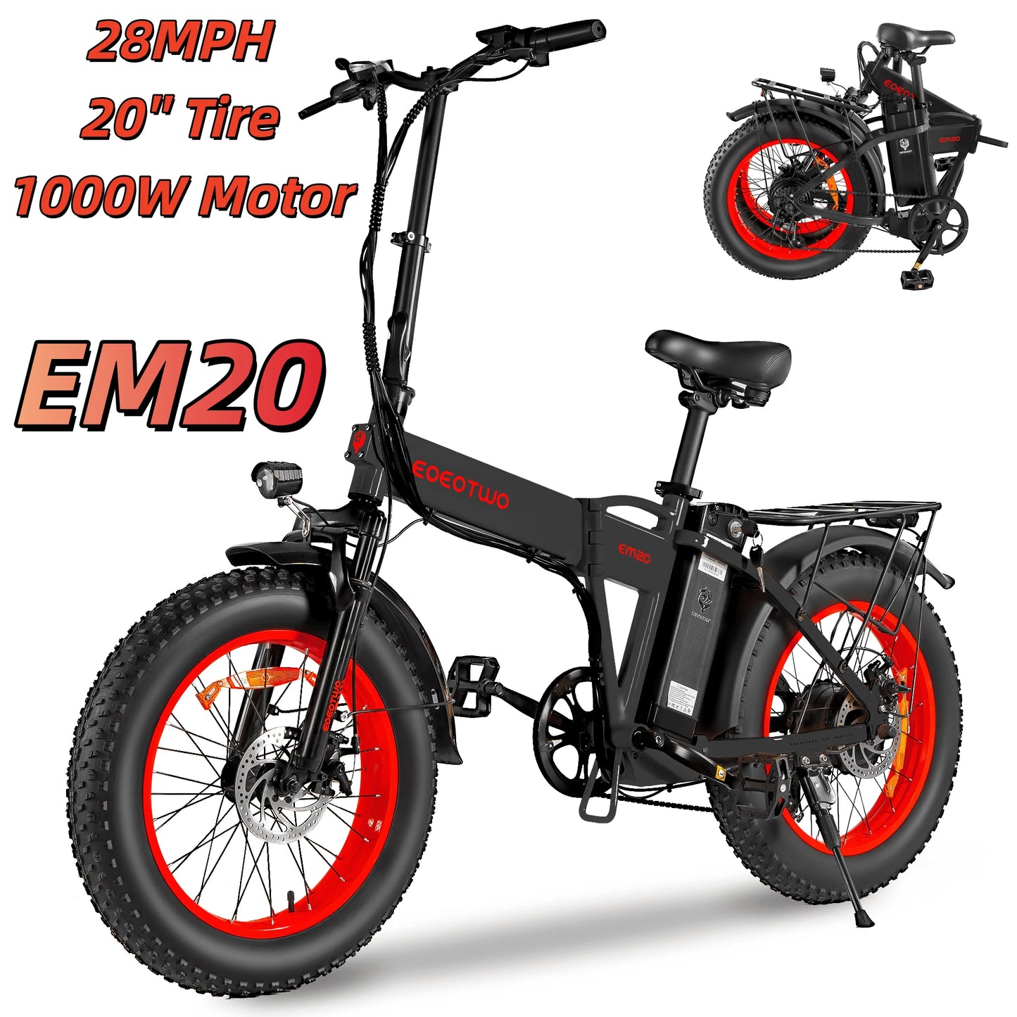 EOEOTWO 1500W Fat Tire Electric Bike 34MPH 48V Ebike