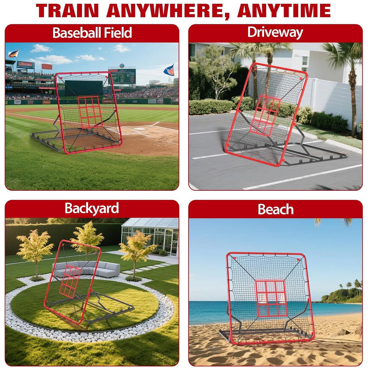 Baseball/Softball Rebounder Net, Pitchback Rebounder Net, Soccer Rebounder Net, Adjustable Multisport Pitching Rebounder Net