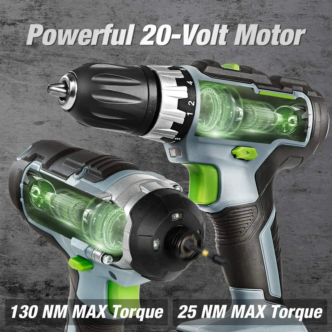 20V Cordless Drill & Impact Driver Combo Kit, 2x 2.0Ah Batteries & Fast Charger