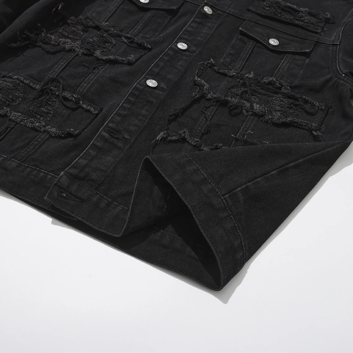 Men's High Street Destroyed Jeans Jacket With Patchwork Fashion Streetwear Ripped Denim Coat For Male Distressed Outerwear