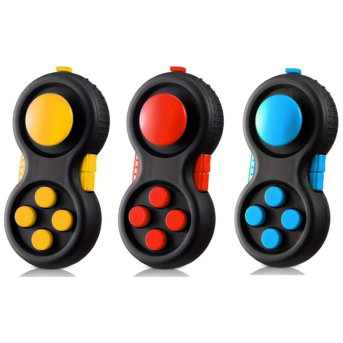 3pcs Retro Classic Handheld Fidget Controllers - Vibrant & Fun Relax Toys with 8 Fidgeting Options, Clickable Buttons, Game Joystick, and Massage Roller in Assorted Colors
