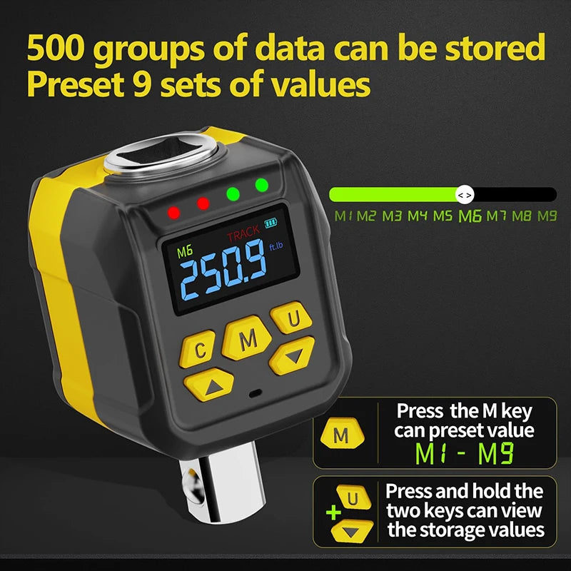 Digital Torque Wrench Adapter 6-400Nm 1/2'' 1/4'' 3/8'' Drive Digital Torque Gauge ±2% Accuracy Hand Tool Waxtron
