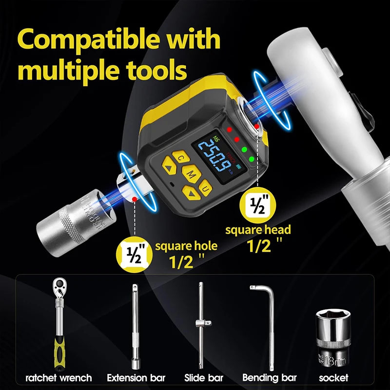 Digital Torque Wrench Adapter 6-400Nm 1/2'' 1/4'' 3/8'' Drive Digital Torque Gauge ±2% Accuracy Hand Tool Waxtron