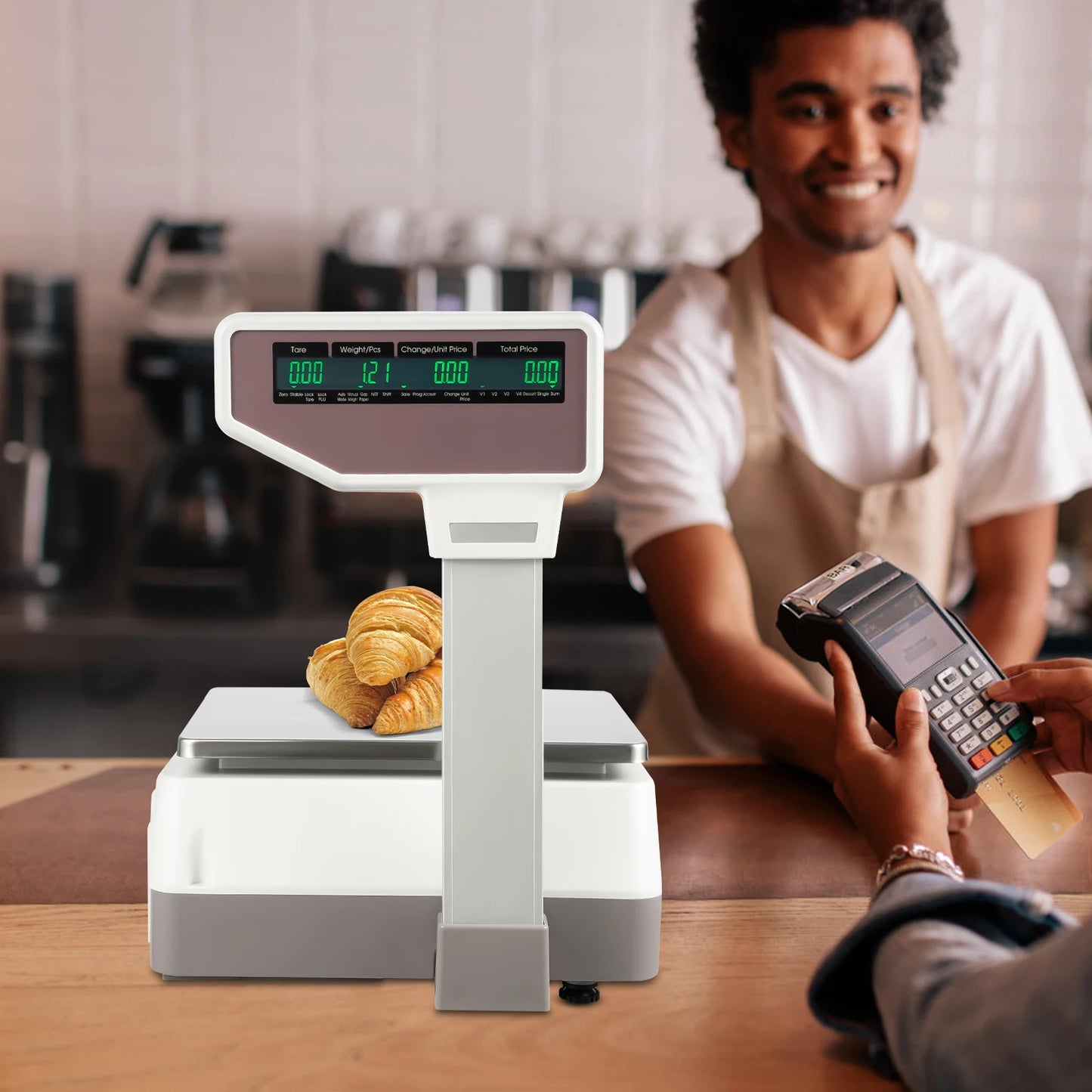 110-220V Double-side Display Multifunctional Label Printing Scale,   Weighing Capacity 0.2kg/0.44lbs-30kg/66.13lbs w/ Software Disk NEW (Silver,15.94*19.29*19.68in)