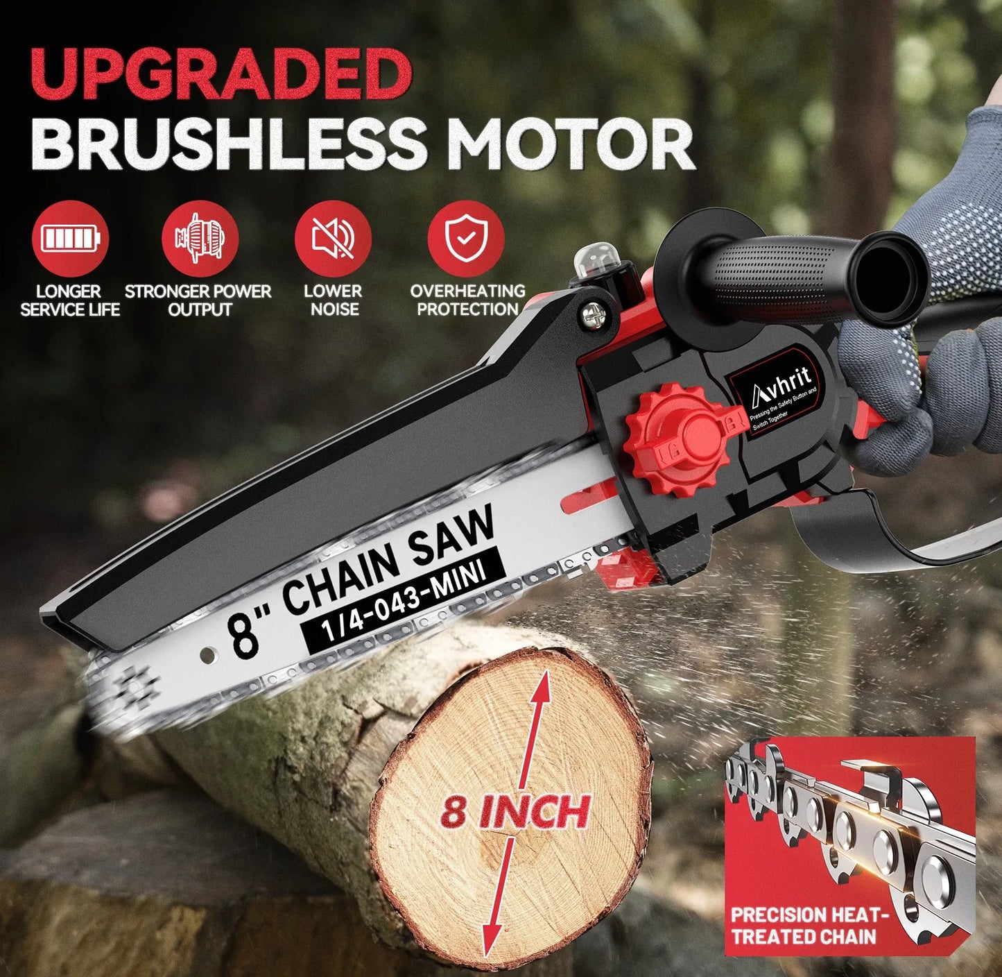 Avhrit 2-in-1 Mini Chainsaw & Electric Pole Pruner 8 Inch 8000 mAh (2×4.0Ah) Batteries Brushless Motor  Extendable Pole up to 4.9 m 120° Pivoting Cutting Head Automatic Lubrication System