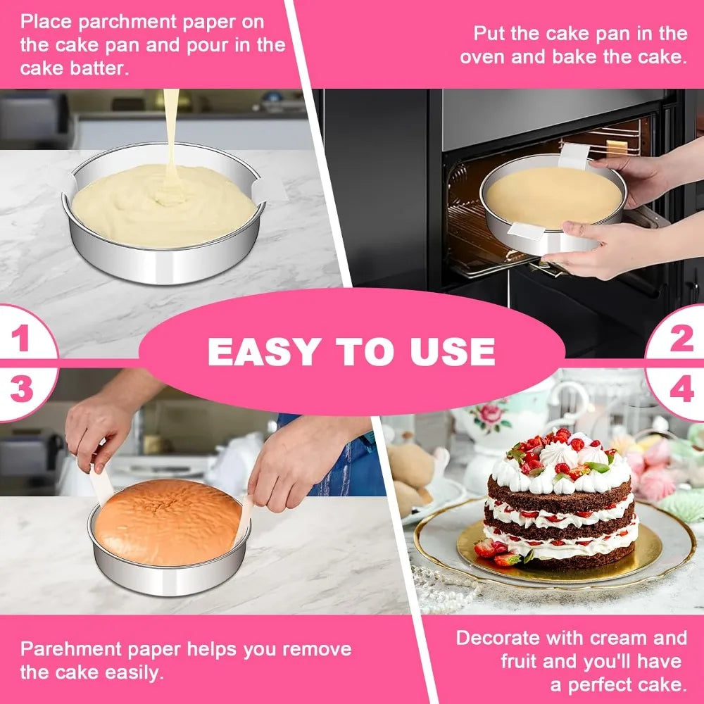 8 Inch Stainless Steel Cake Pan Set of 2, Round Layer Baking Pans, Non-Toxic, Leak-Proof, Easy Clean & Dishwasher Safe