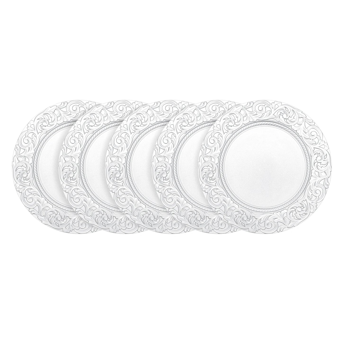 Bymaocar Charger Plate Set of 100 Silver Charger Plates Round Embossed Decorative Serving Plates Lightweight Durable PP Paint Material Impact Resistant Wear Resistant Stackable for Wedding Party Restaurant Home