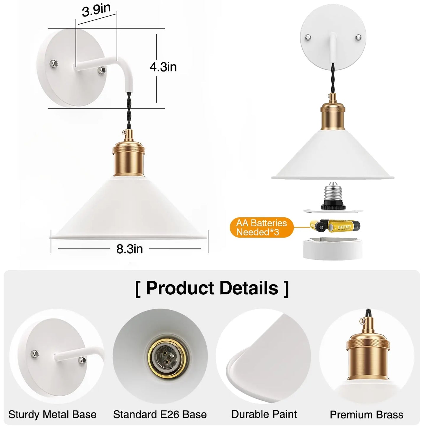 PRTILOUD Battery Operated Wall Sconces With Dimmable Remote