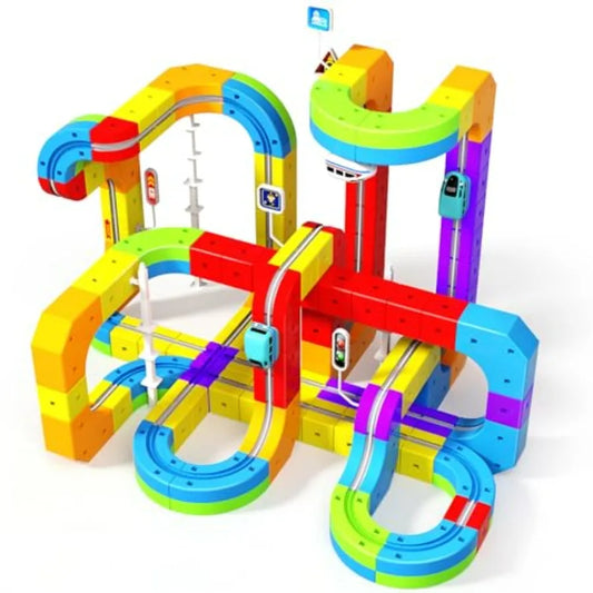 Electric Train Set for,3D Racing Track Sets with Electric Train, Traffic Signs, STEM Train Toys Birthday Gifts for Boys and Gir
