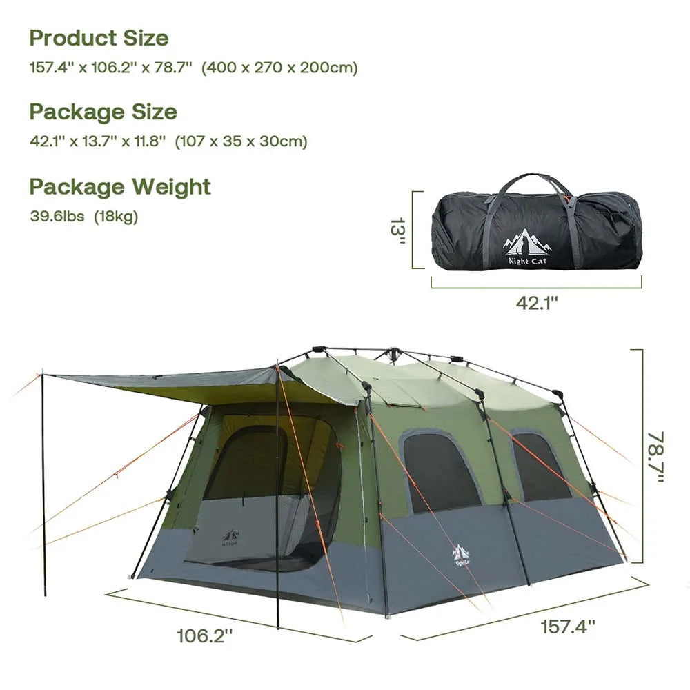 Night Cat 8 Persons Camping Tent: Large Waterproof Instant Cabin Hot Tent with Canopy and Stove Jack for Family Glamping Camping Hiking Picnic