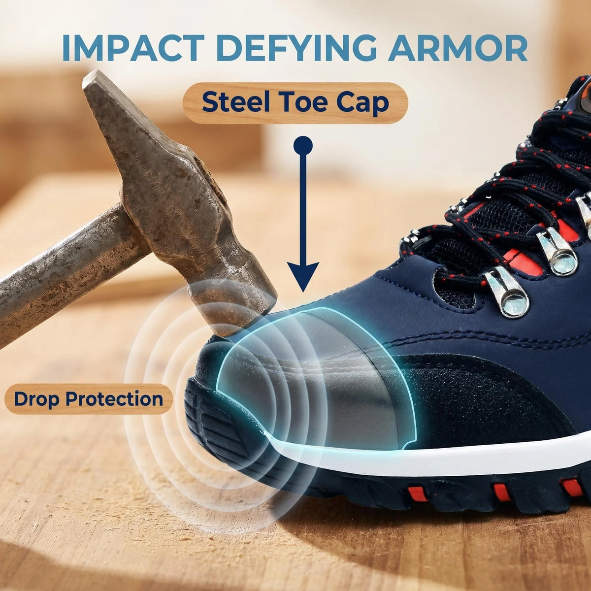 Manlegu Men Breathable Steel Toe Work Boots