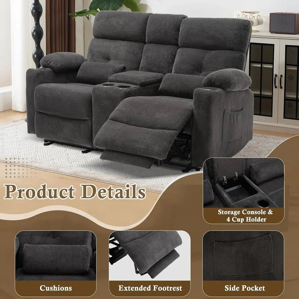 Power Loveseat Recliner with Ottoman, Reclining Sofa with Heat & Massage, Home Theater Seating with Lumbar Support, Living Room