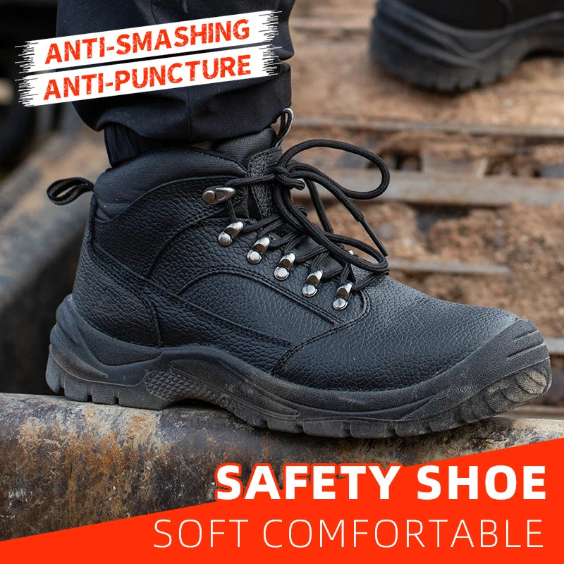 Lightweight Steel Toe Men Work Boots With Leather Upper