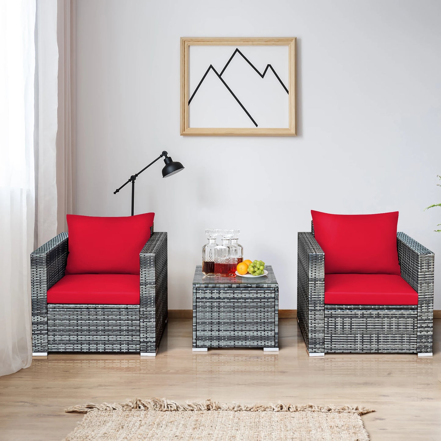 HOMASIS 3-Piece Patio Rattan Bistro Set Cushioned Furniture
