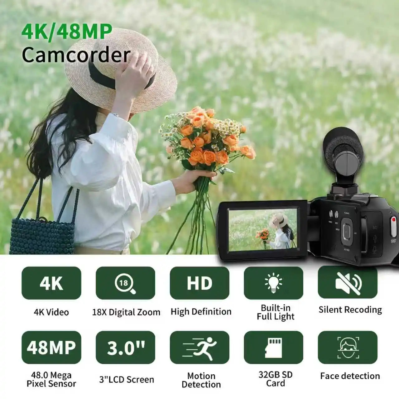 4K Handheld DV Camera 48MP For Vlog Recording