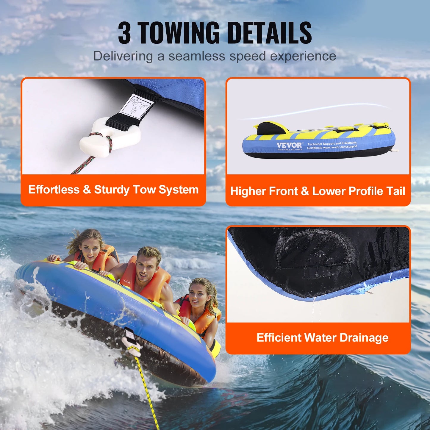 SucceBuy Towable Tube for Boating 3 Person with Bumper Fins