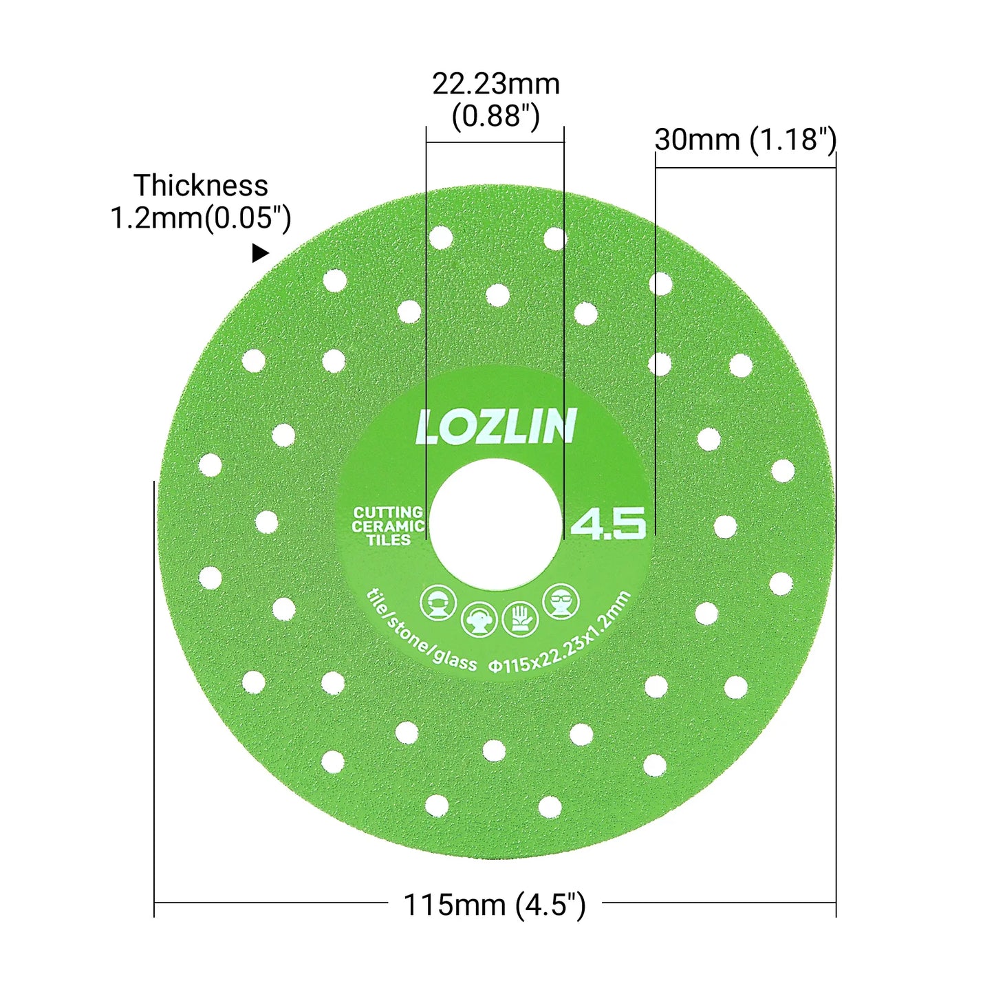 LOZLIN 3PCS/3PCS 115mm Diamond Saw Blades For Cutting And Grinding Tile And Marble,Ceramic, 45 Degree Chamfered Cutting Disc Porous Design, Angle Grinder Tools