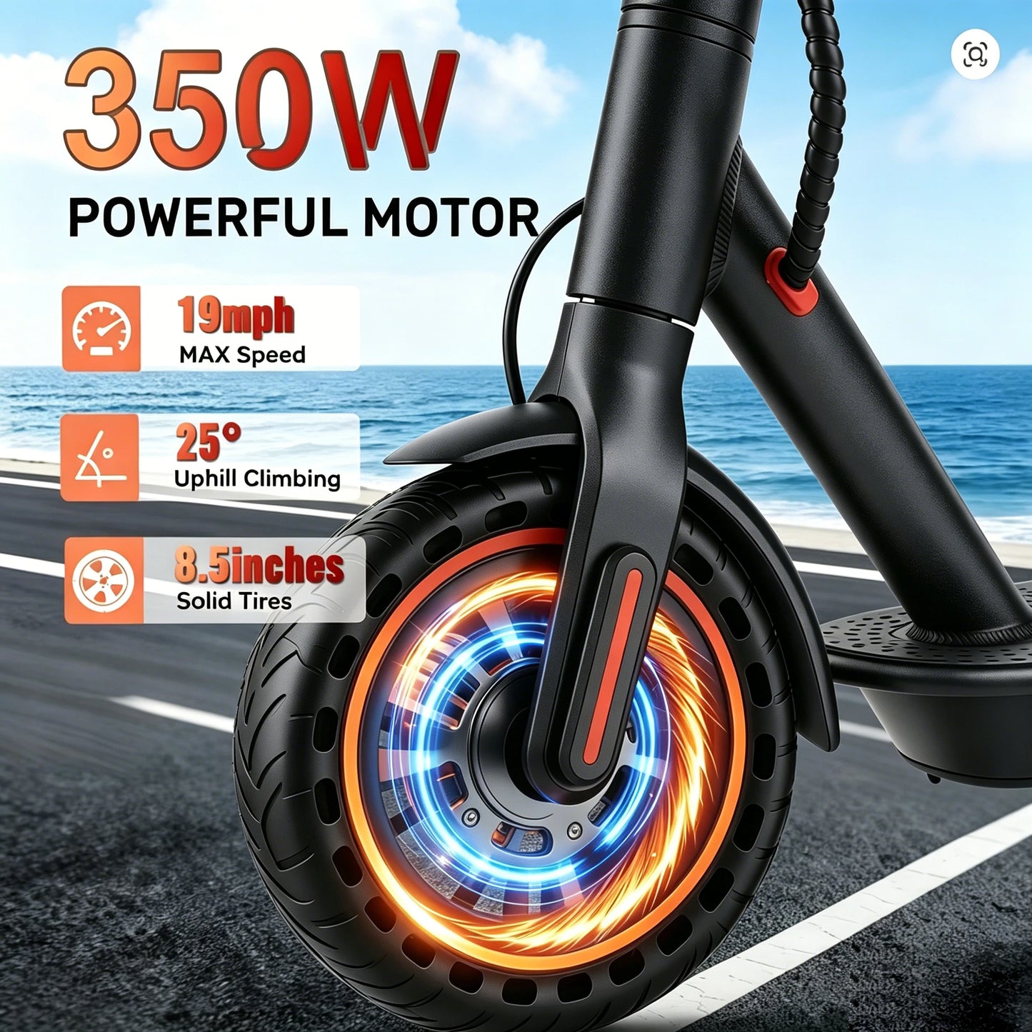 Foldable E Scooter With 8.5 Inch Solid Tires LED Display