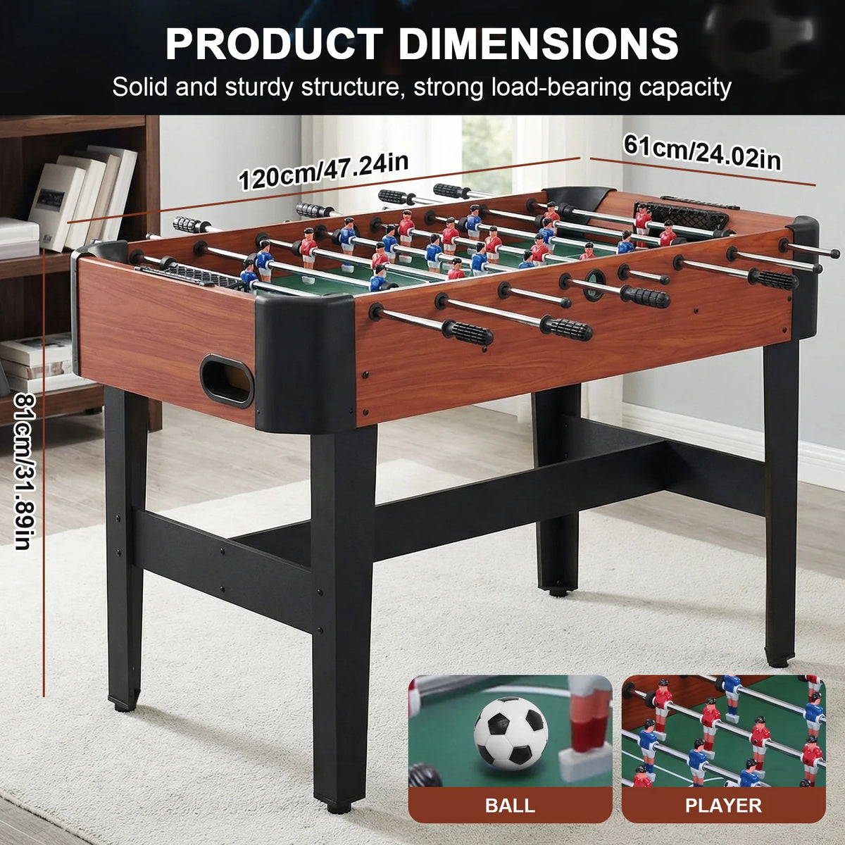 47 Inch Arcade Soccer Set with Score Keeper Indoor Foos Ball Table with Counterbalanced & Uniformed Men for Adults & Families