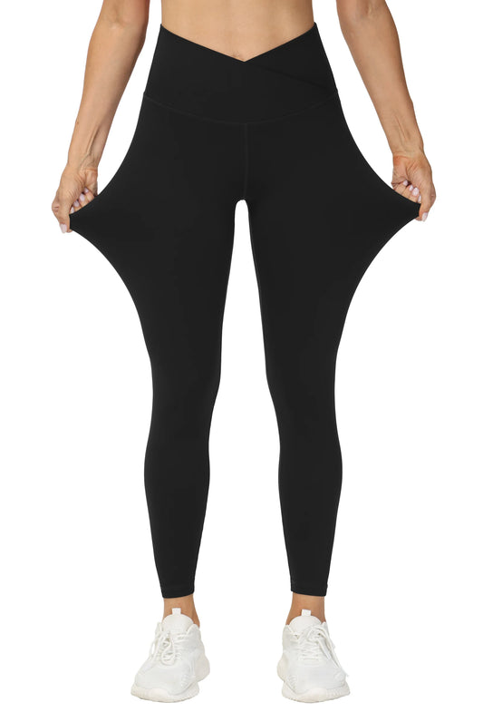 THE GYM PEOPLE Women‘’s V Cross Waist Yoga Leggings with High Waisted Tummy Control