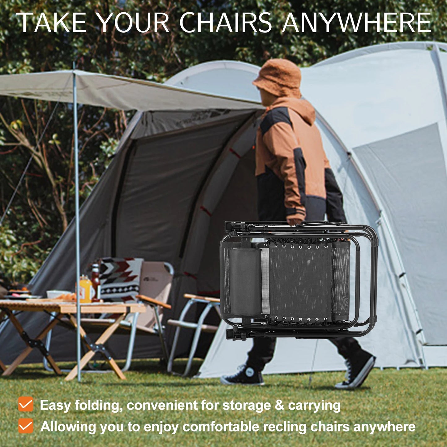 JHK Zero Gravity Portable Recliner Outdoor Lounge Chair