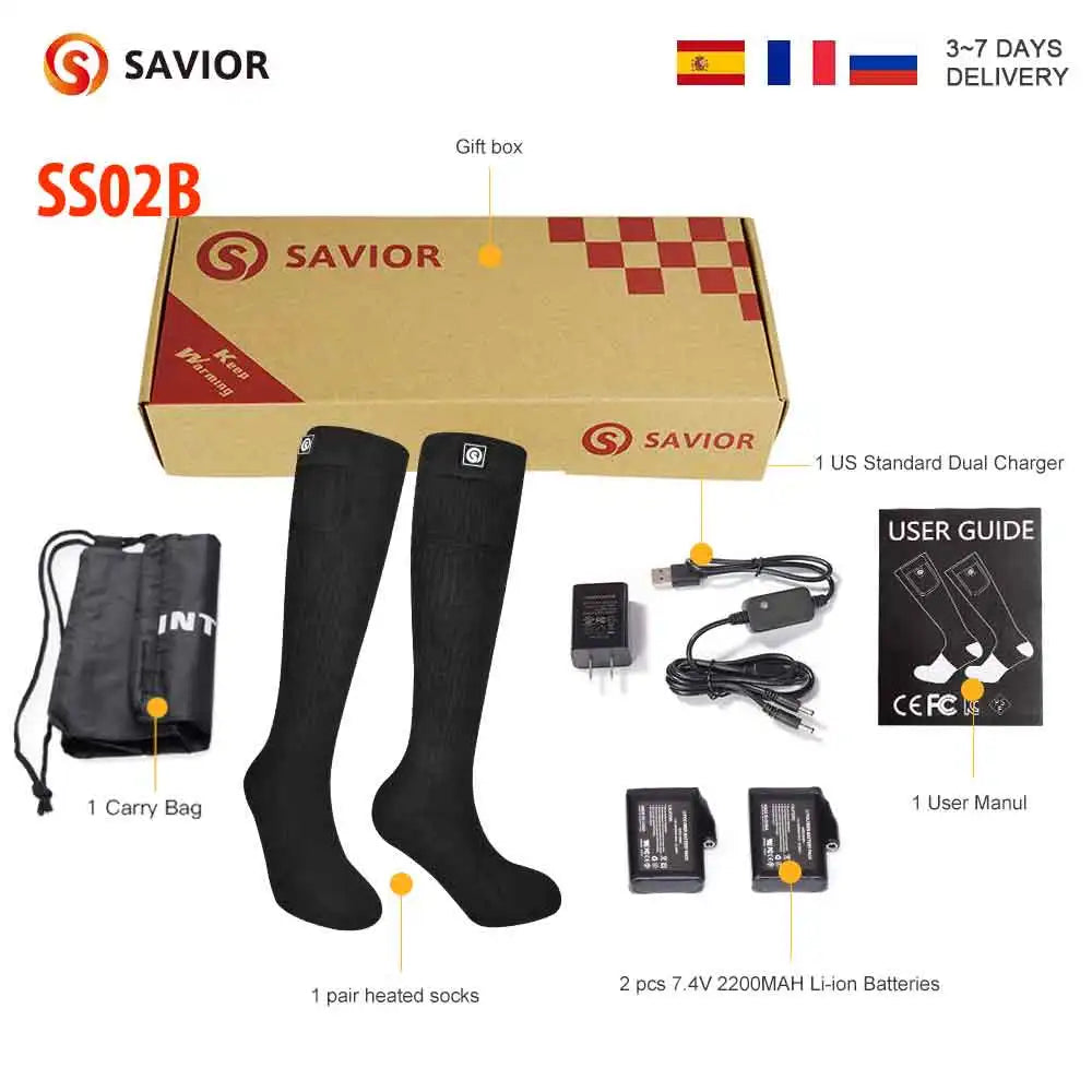 SAVIOR HEAT Rechargeable Heated Socks For Men and Women Electric Heated Socks Warm Foot Thermal Stocking with Battery Winter Ski