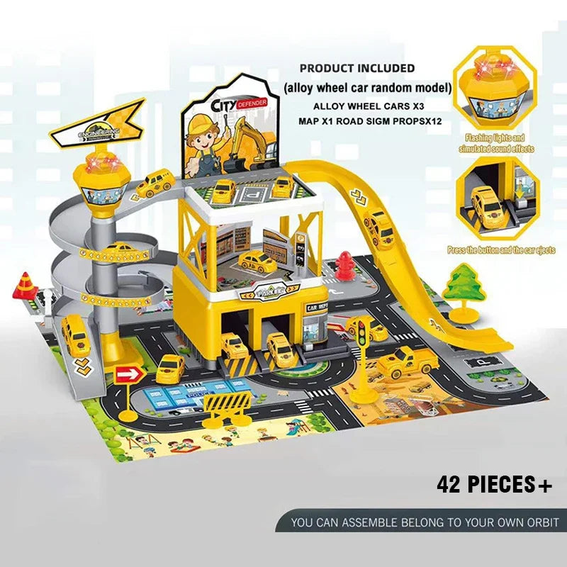 Children's Track Parking Lot Toys Multi-Storey Car Parking Building Rail Car Inertia Vehicle Engineering Racing Car Toys for Boy