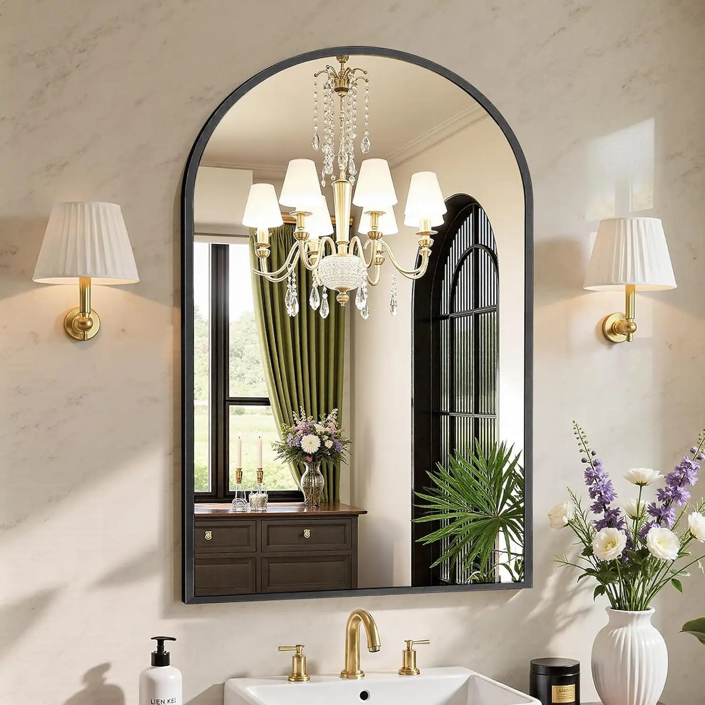 24'x36' Arched Black Bathroom Mirrors for Wall | Bathroom Mirrors for Over Sink, Metal Framed with HD Shatter-Proof Glass for En