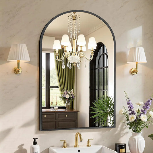24'x36' Arched Black Bathroom Mirrors for Wall | Bathroom Mirrors for Over Sink, Metal Framed with HD Shatter-Proof Glass for En