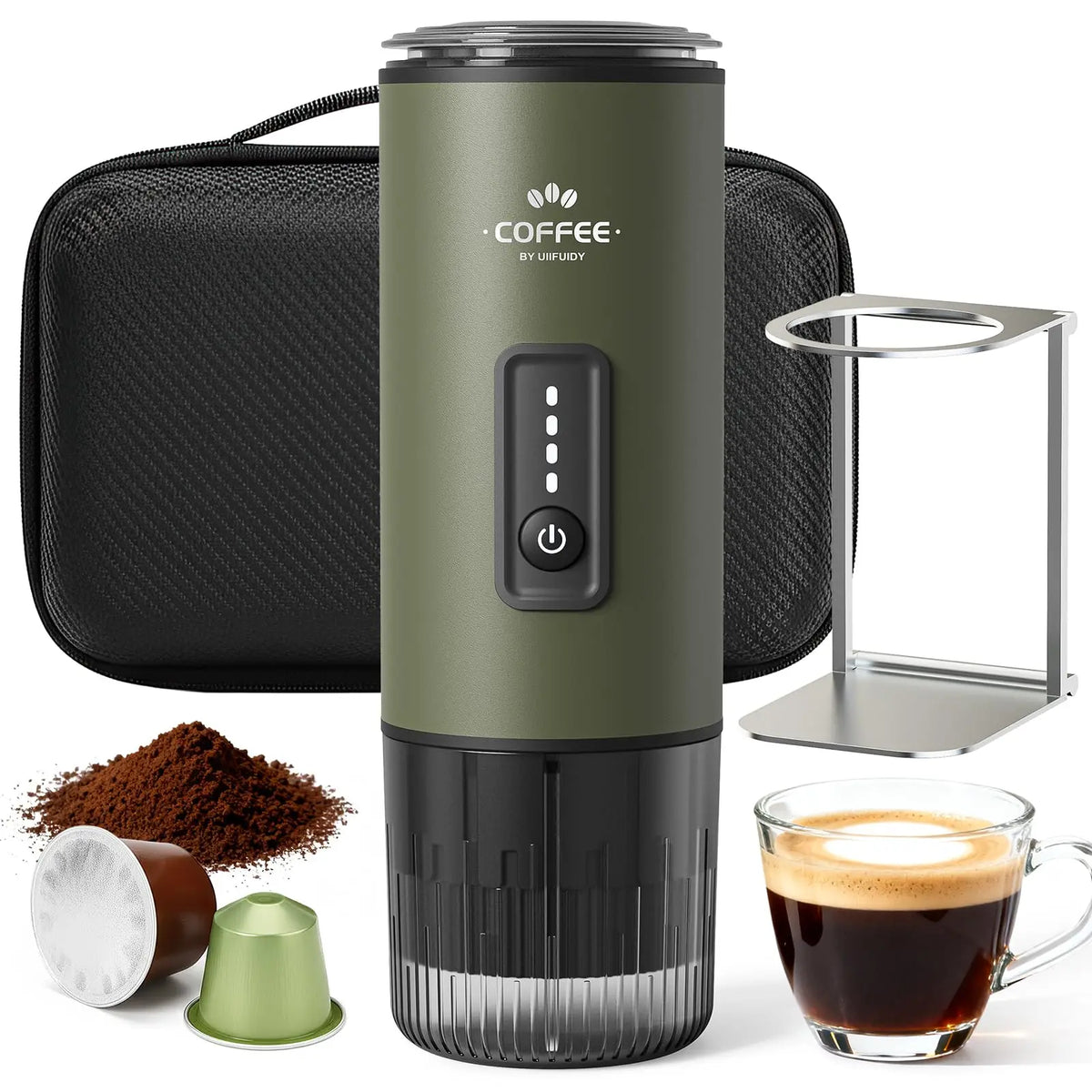 Portable Espresso Maker 3 in 1 Coffee Machine with Carrying Bag Works with Ground Coffee and Capsule Pod Self Heating for Travel