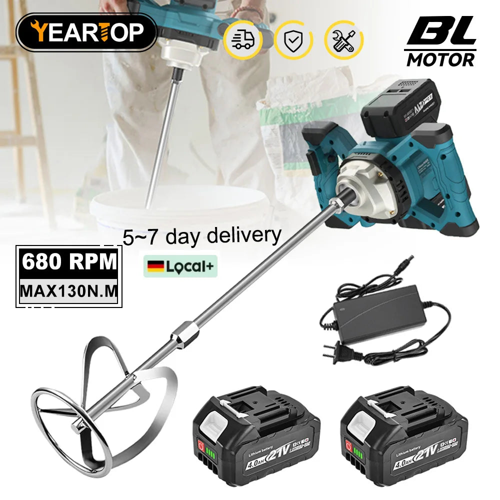 6 Speed Electric Paint Concrete Mixer Brushless Handheld Paddle Mix Mixer Adjustable Electric Mixing Rod For makita 18v battery