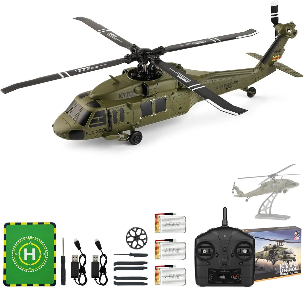 WLtoys K170 Brushless RC Helicopter Black Hawk Edition