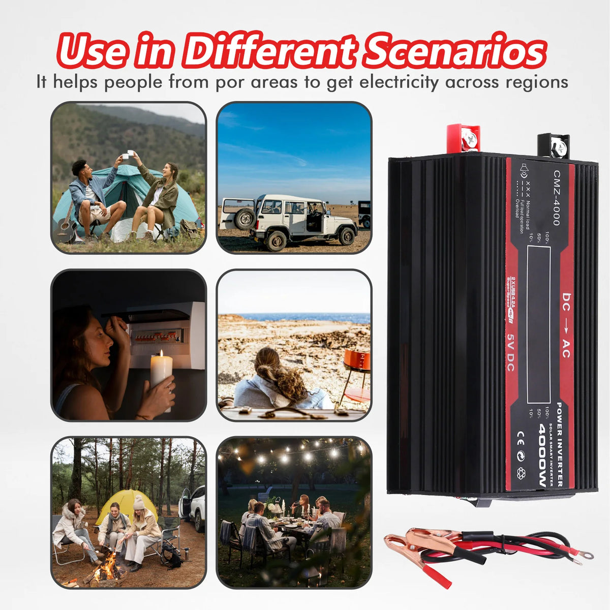 Car Converter Power Inverter DC 12V To AC 110V Converter LCD 3000W Dual USB LCD Display Solar Inverters Portable Power Bank