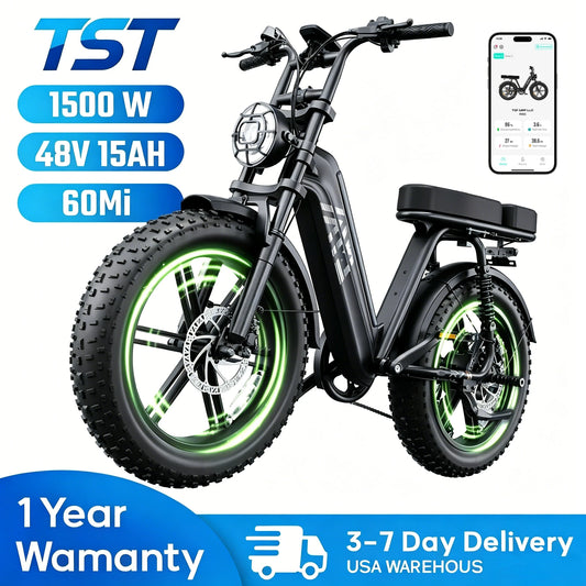 TST 1500W Electric Fat Tire Bike 60 Mile Range