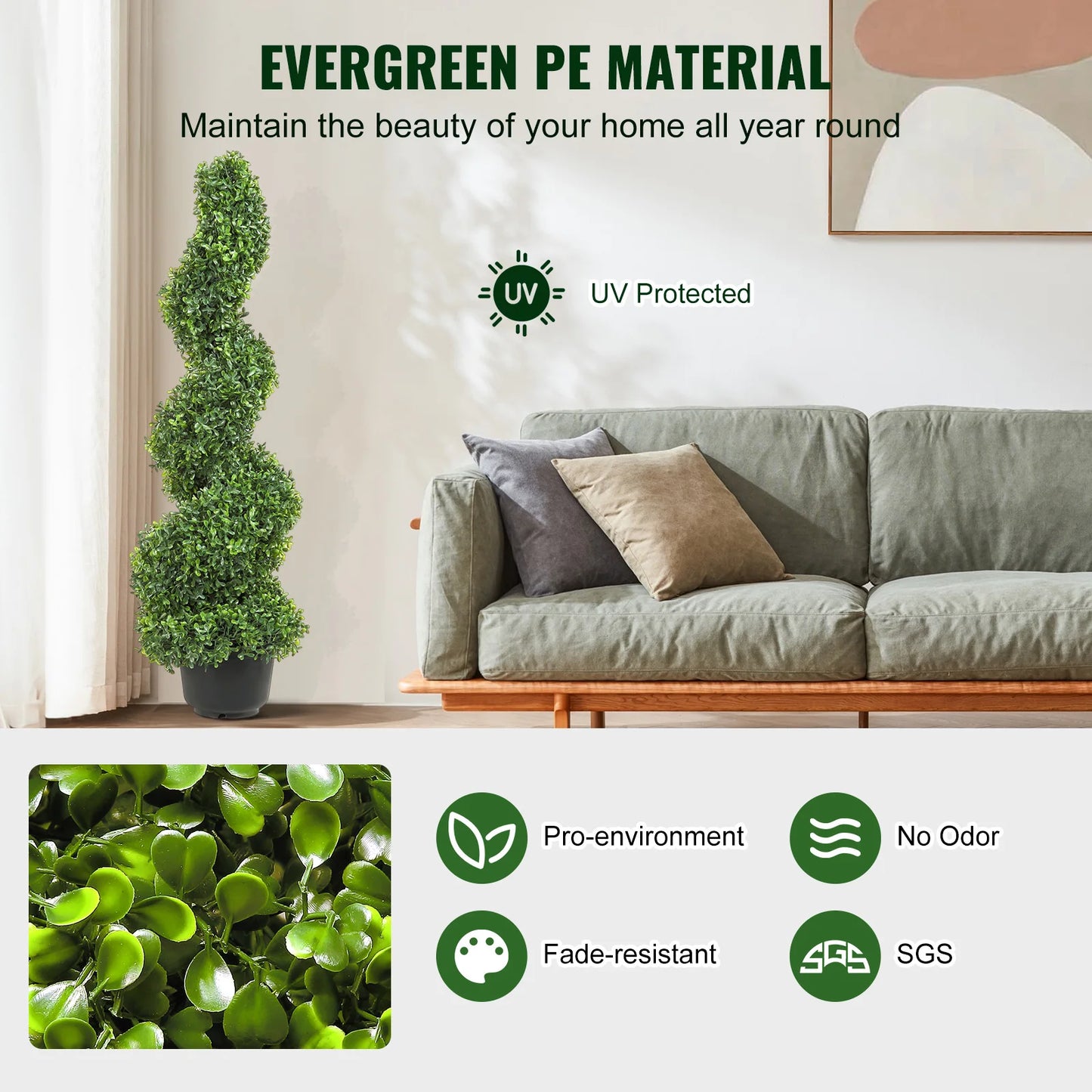 SucceBuy Artificial Boxwood Spiral Topiary Tower Plant
