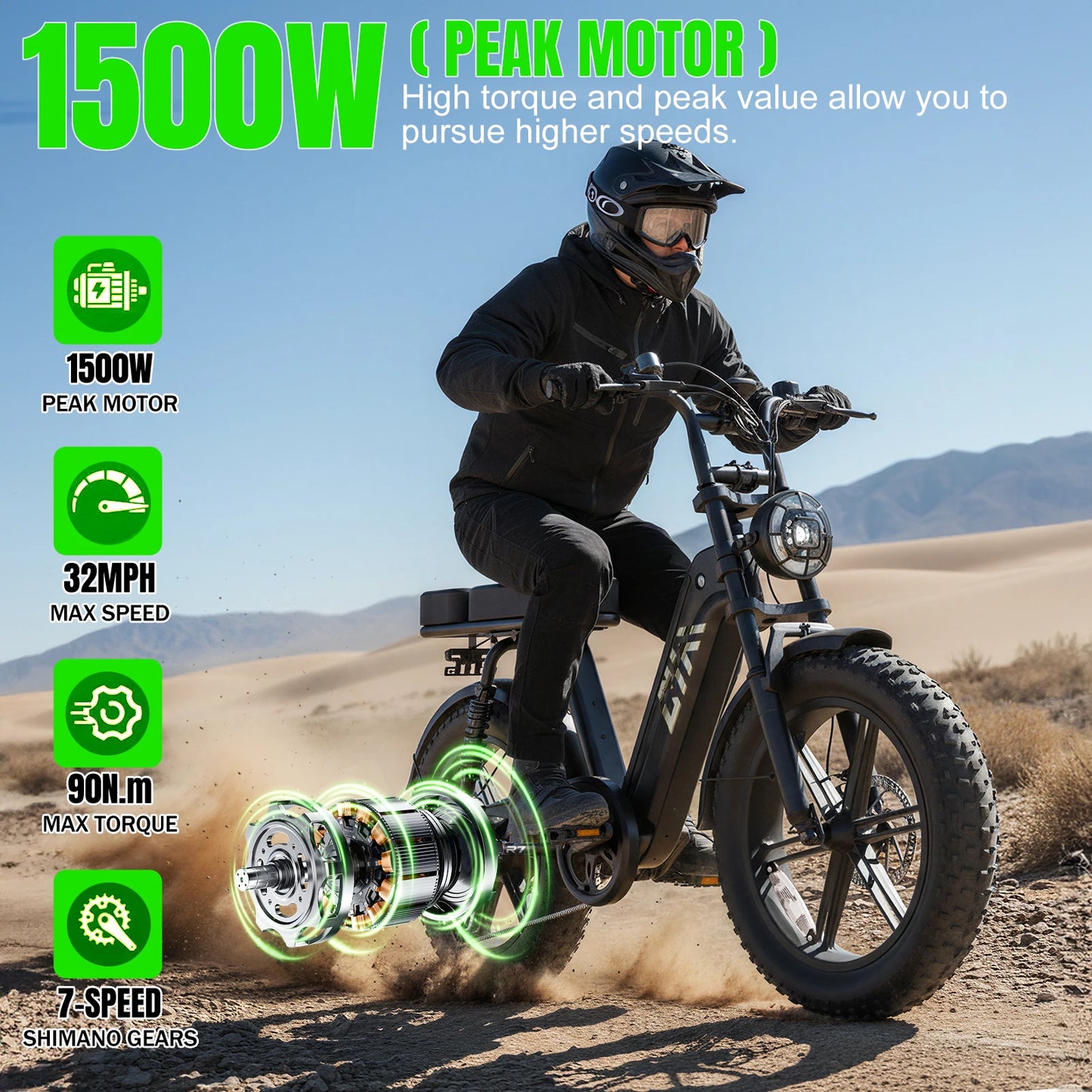 TST 1500W Electric Fat Tire Bike 60 Mile Range