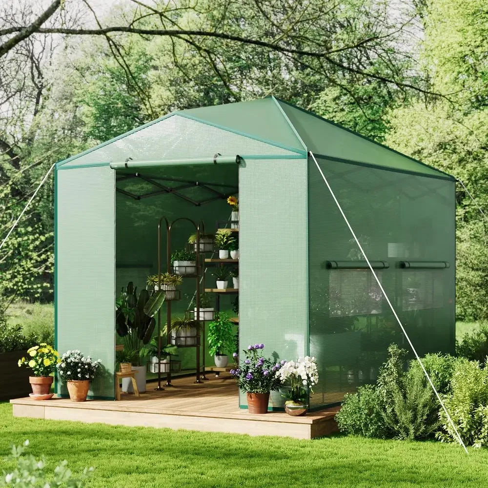 Pop Up Greenhouse 8x12 ft,Portable Walkin Indoor Outdoor Greenhouse for Garden Patio Backyard,Zippered Doors and Window,PE Cove
