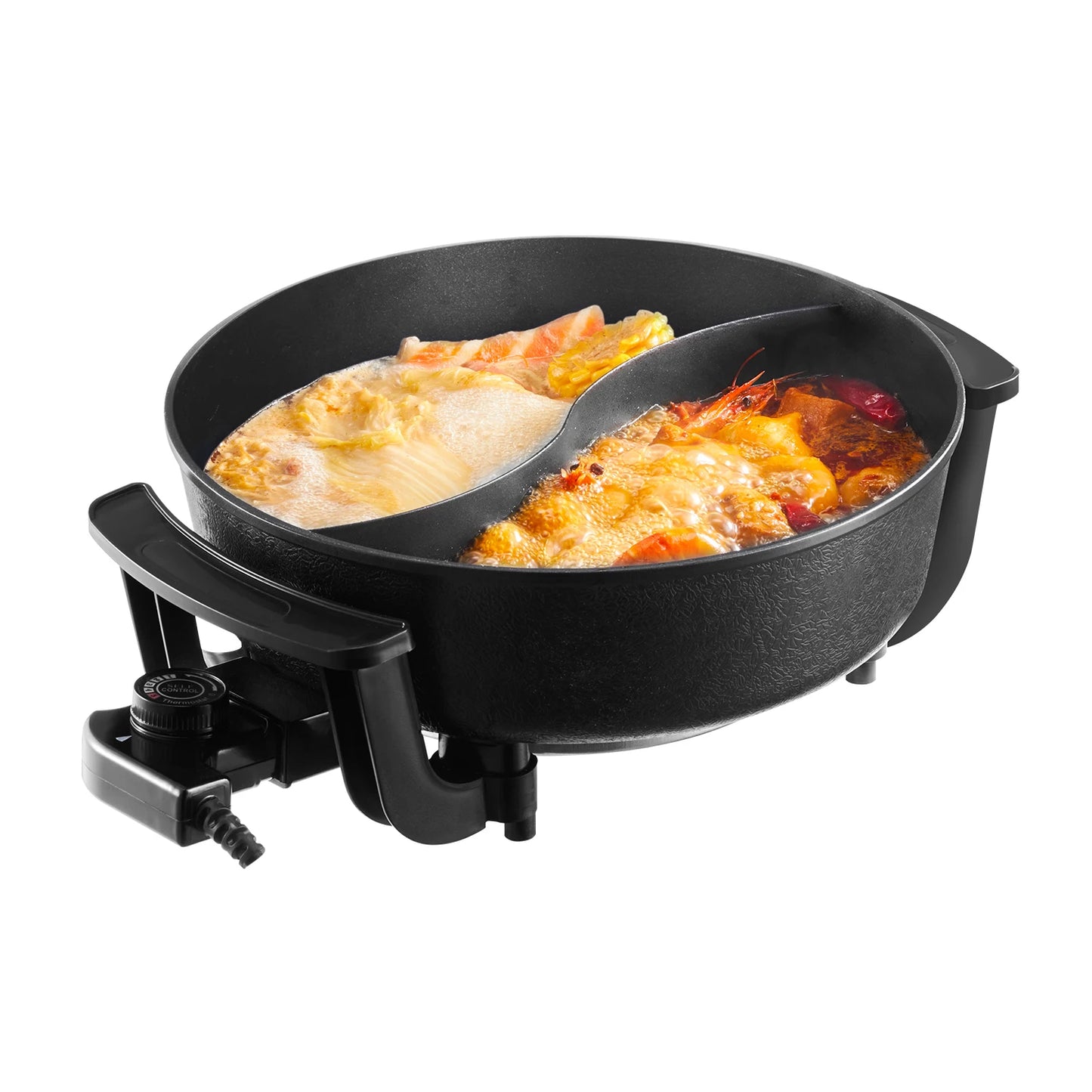 SucceBuy Electric Hot Pot 1360W 5 L Double-flavor Shabu Shabu Pot with Divider Chinese Hotpot for 6-10 People Family Dinning