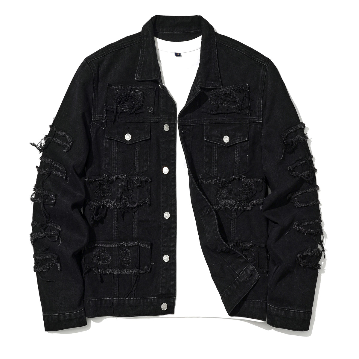 Men's High Street Destroyed Jeans Jacket With Patchwork Fashion Streetwear Ripped Denim Coat For Male Distressed Outerwear