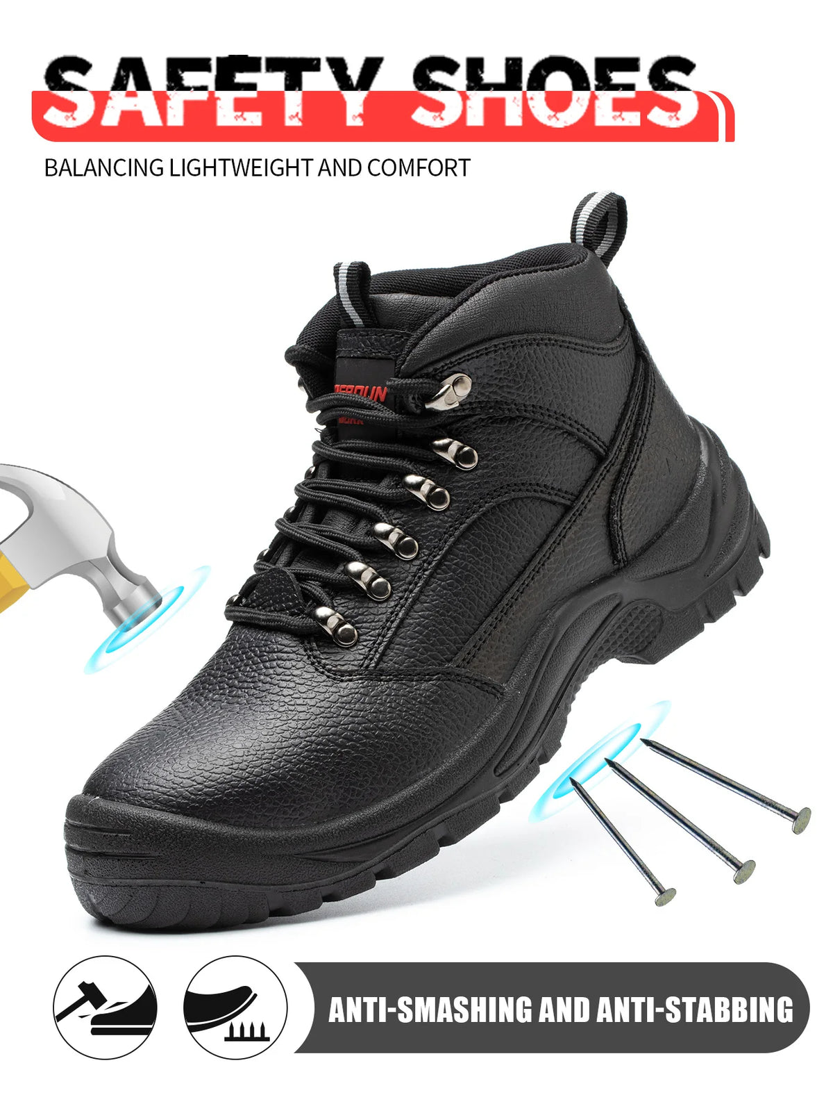 Lightweight Steel Toe Men Work Boots With Leather Upper