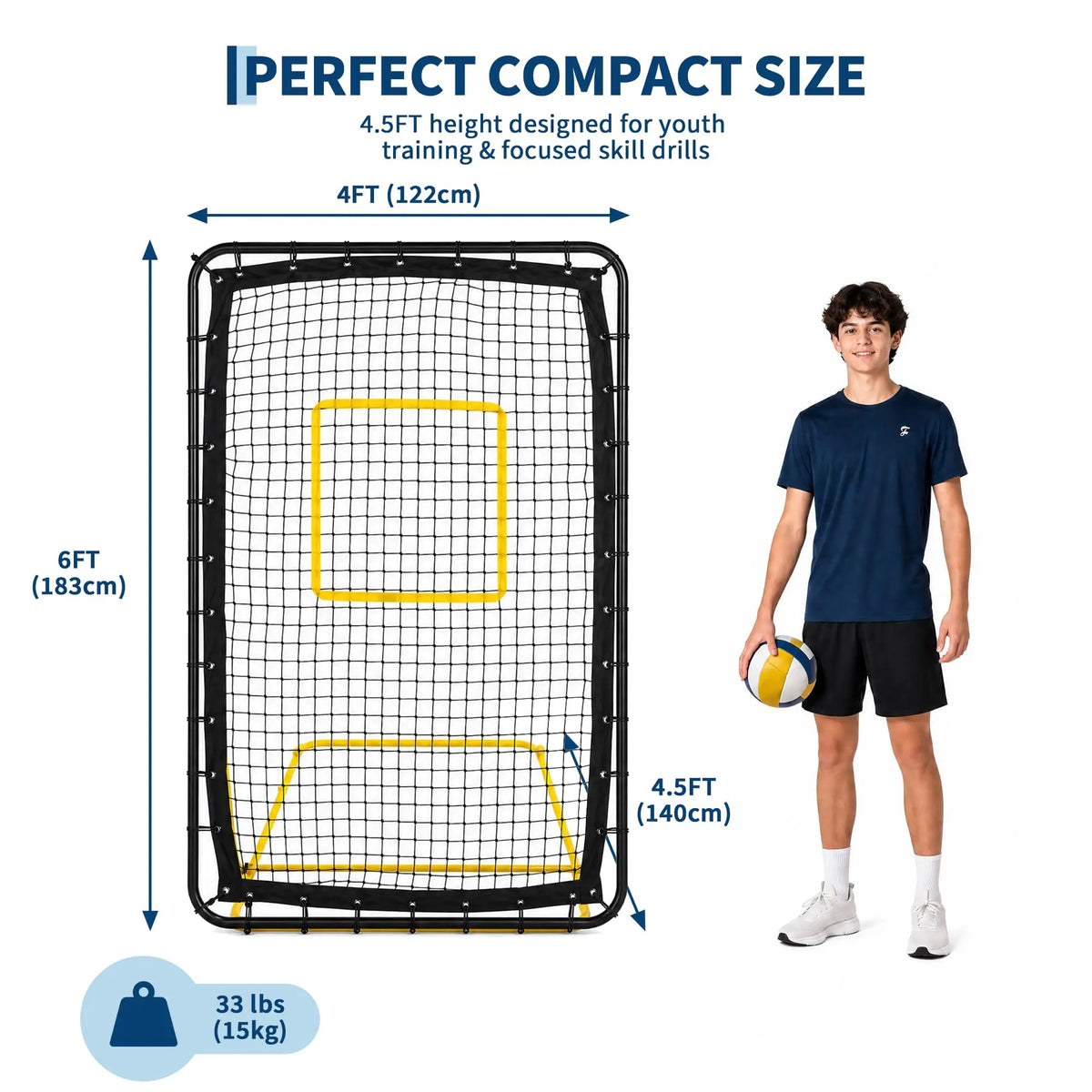Adjustable Volleyball Rebounder Net 4x6 Ft With PU Volleyball And Stakes