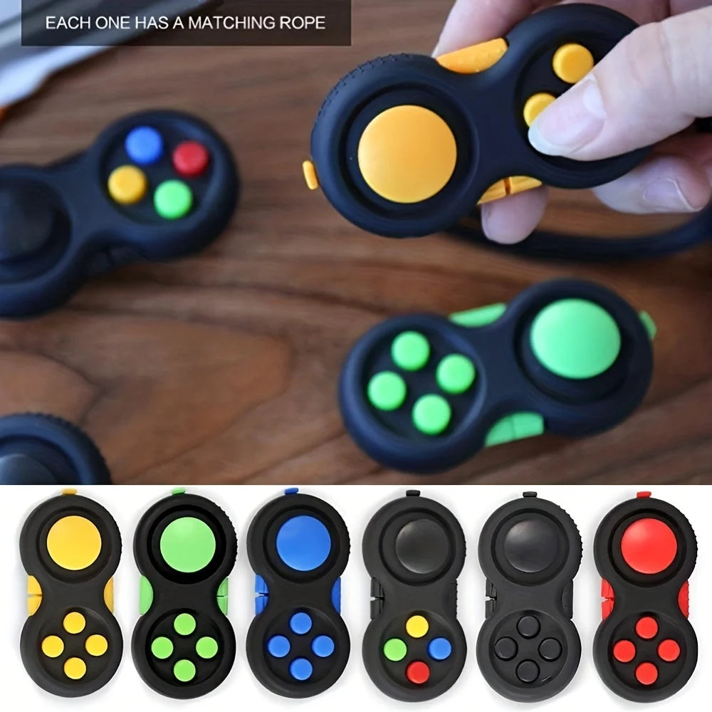 3pcs Retro Classic Handheld Fidget Controllers - Vibrant & Fun Relax Toys with 8 Fidgeting Options, Clickable Buttons, Game Joystick, and Massage Roller in Assorted Colors