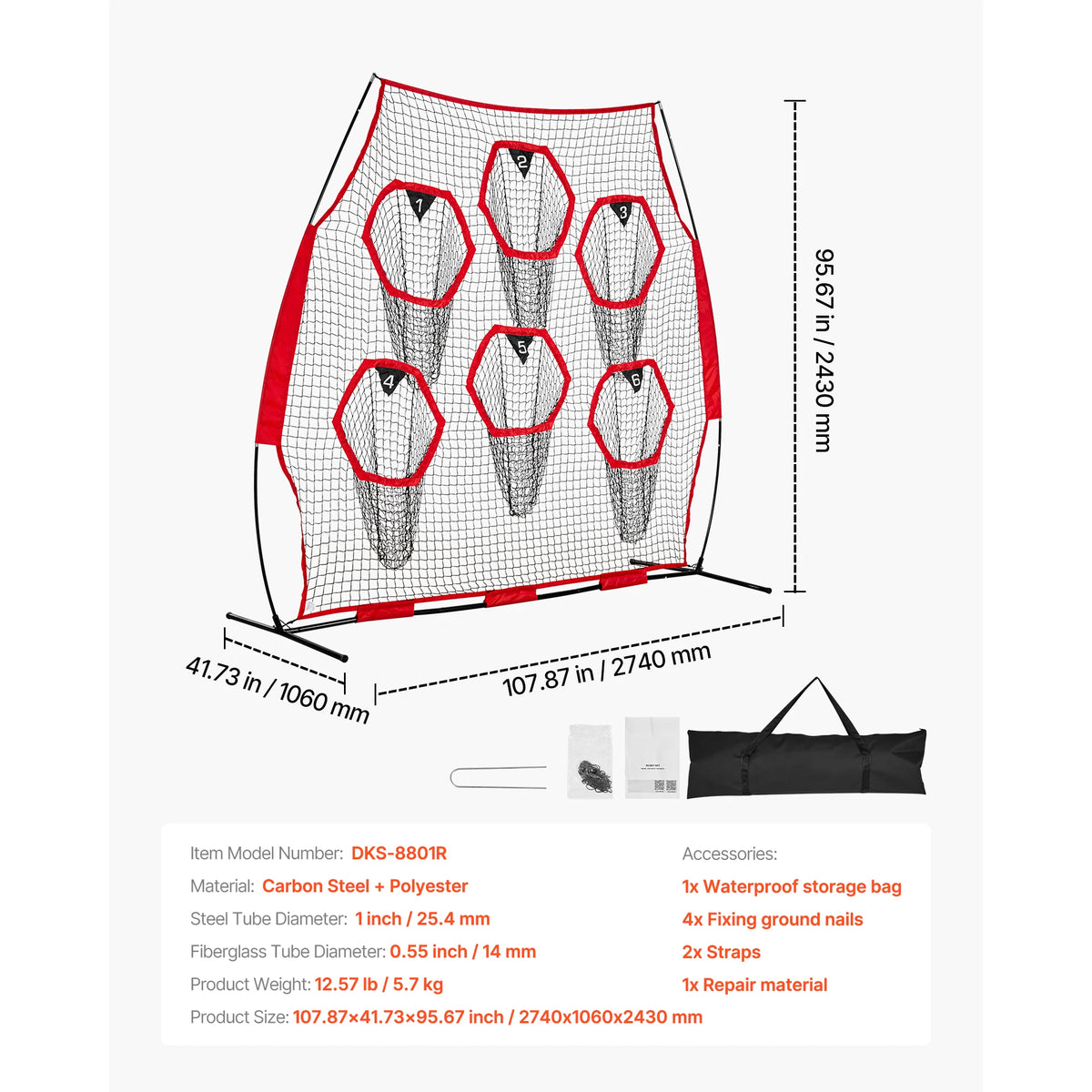 SucceBuy Football Trainer Throwing Net Training Practice Net with Target Pockets Knotless Net Includes Strap Portable Carry Case