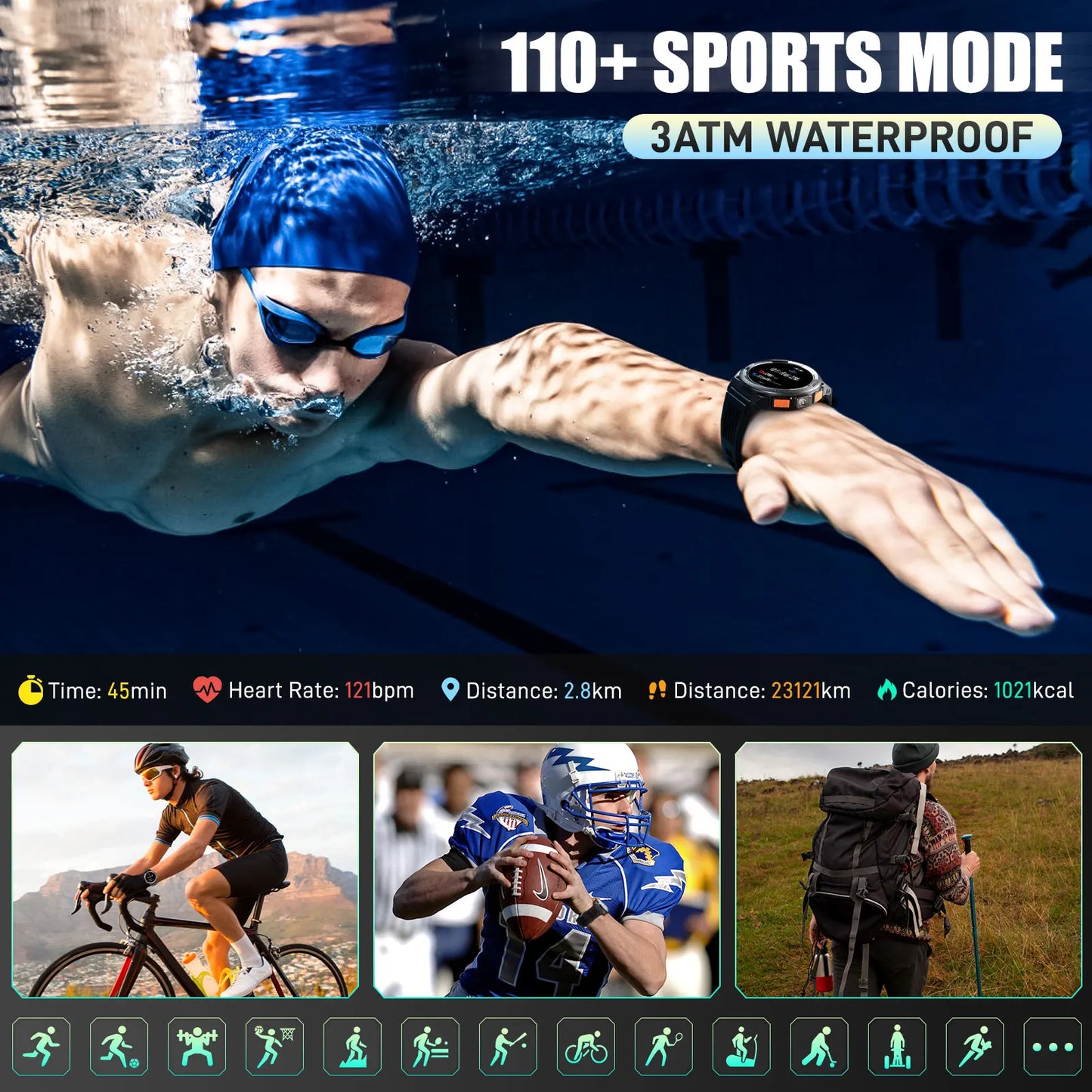 EIGIIS KE5 Smartwatch 3ATM Waterproof With Compass Barometer