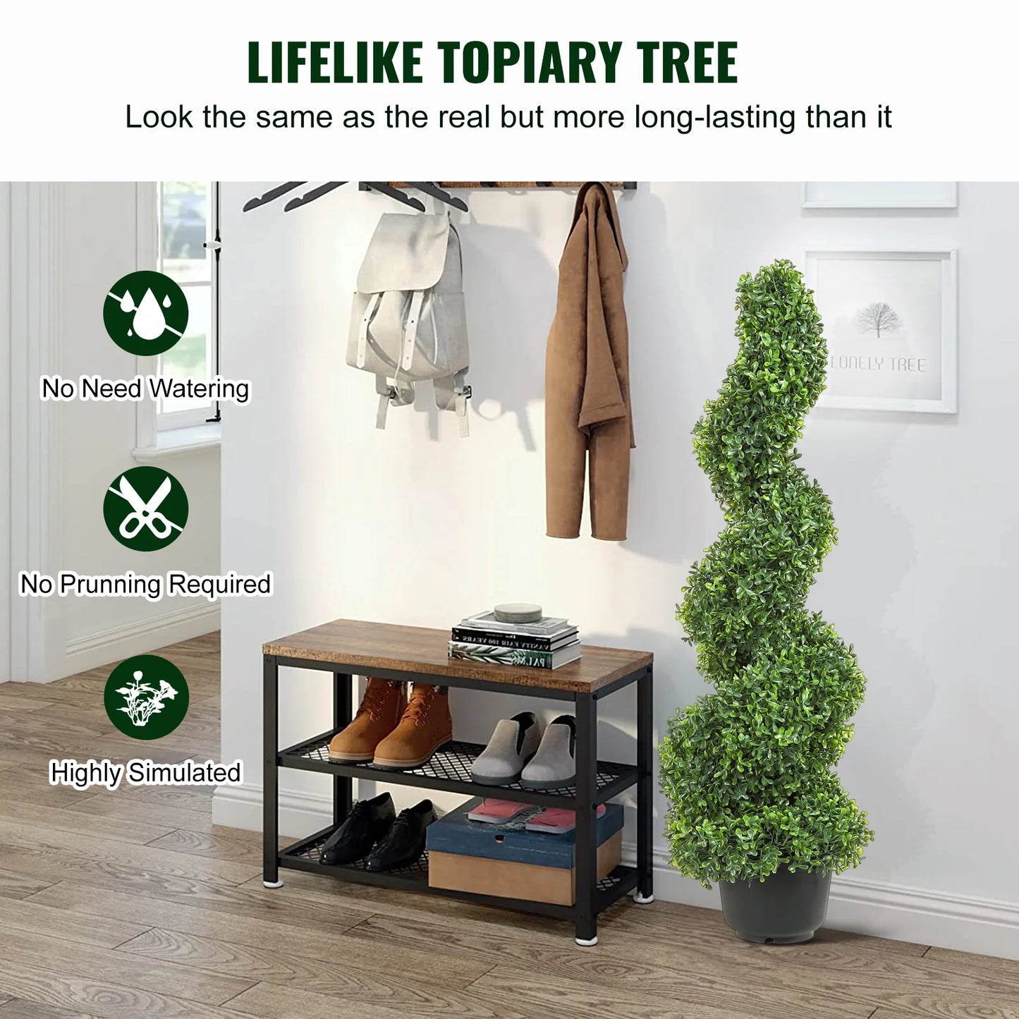 SucceBuy Artificial Boxwood Spiral Topiary Tower Plant