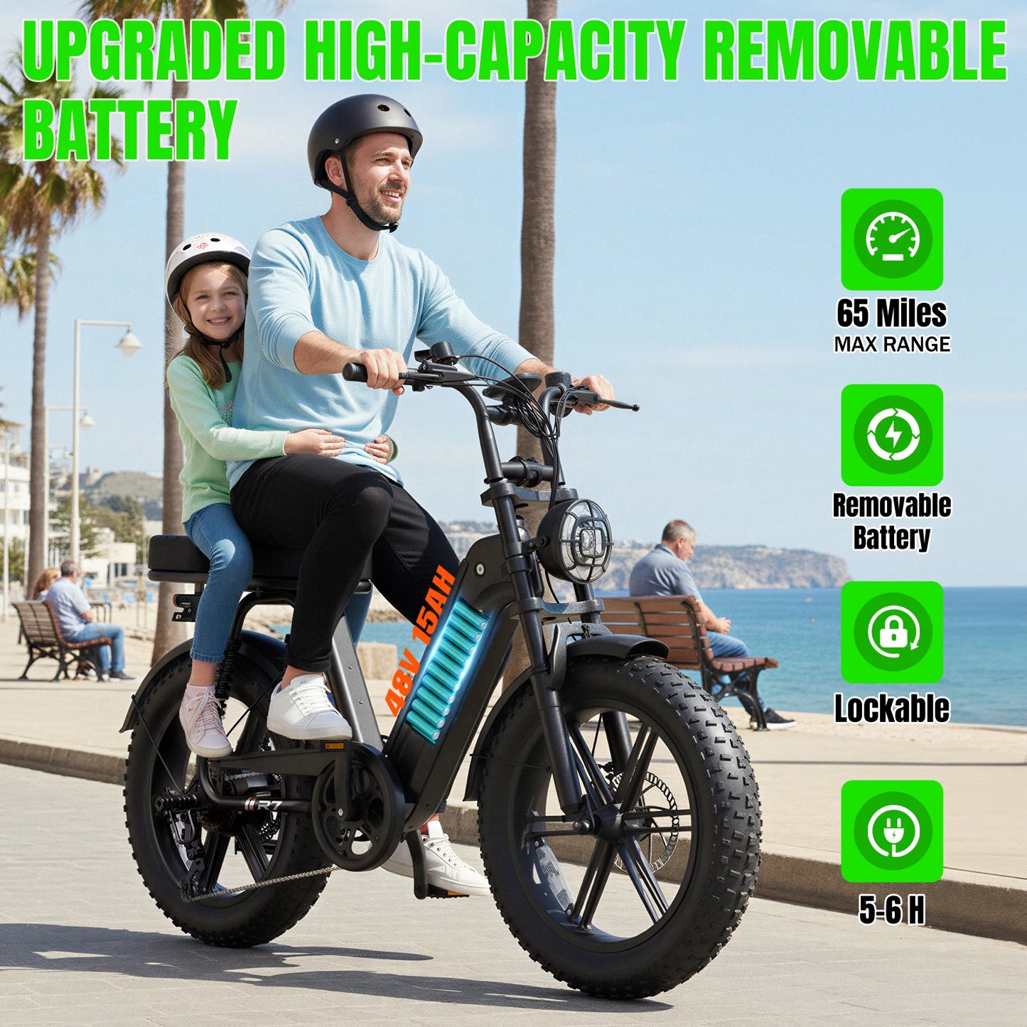 TST 1500W Electric Fat Tire Bike 60 Mile Range