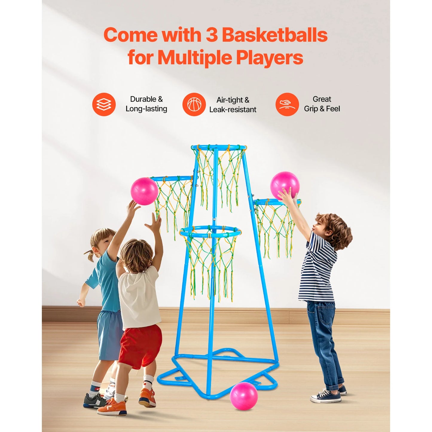 SucceBuy 4-Hoop Kids Basketball Stand With Adjustable Height