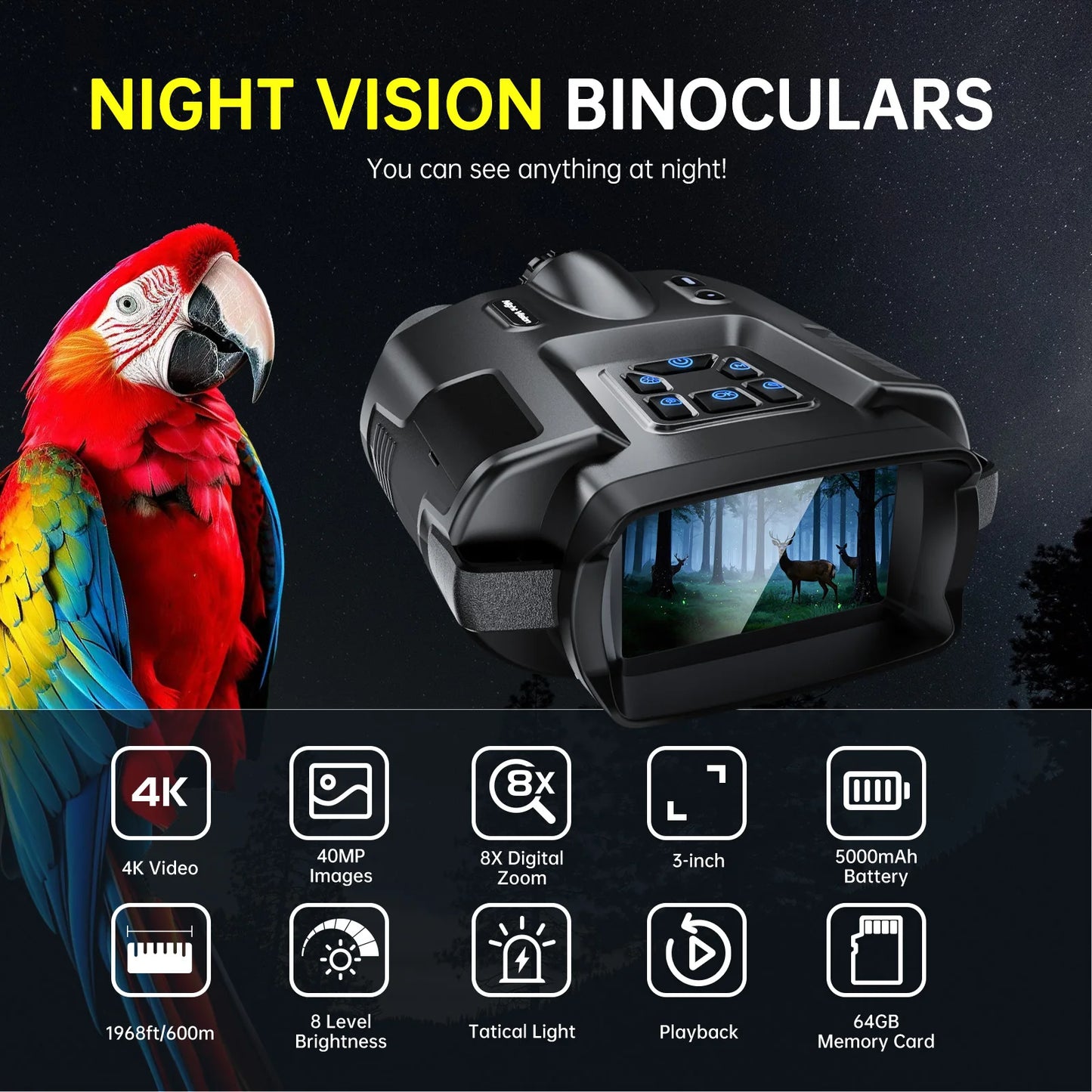 DIYIMIN Night Vision Binoculars 4K Infrared 8X Zoom