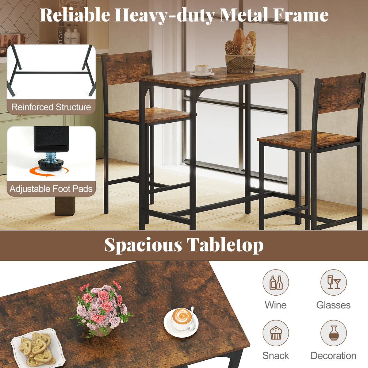 Homasis 3 Piece Bar Table And Stools Set